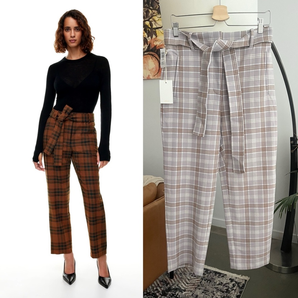 Aritzia Plaid Trousers in Brown and Gray
